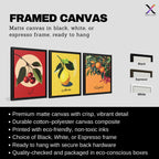 Set of 3 framed canvas triptych featuring bold retro illustrations of orange, lemon and cherry with Arabic calligraphy labels on vibrant orange, yellow and red backgrounds, displayed above a neutral sofa.