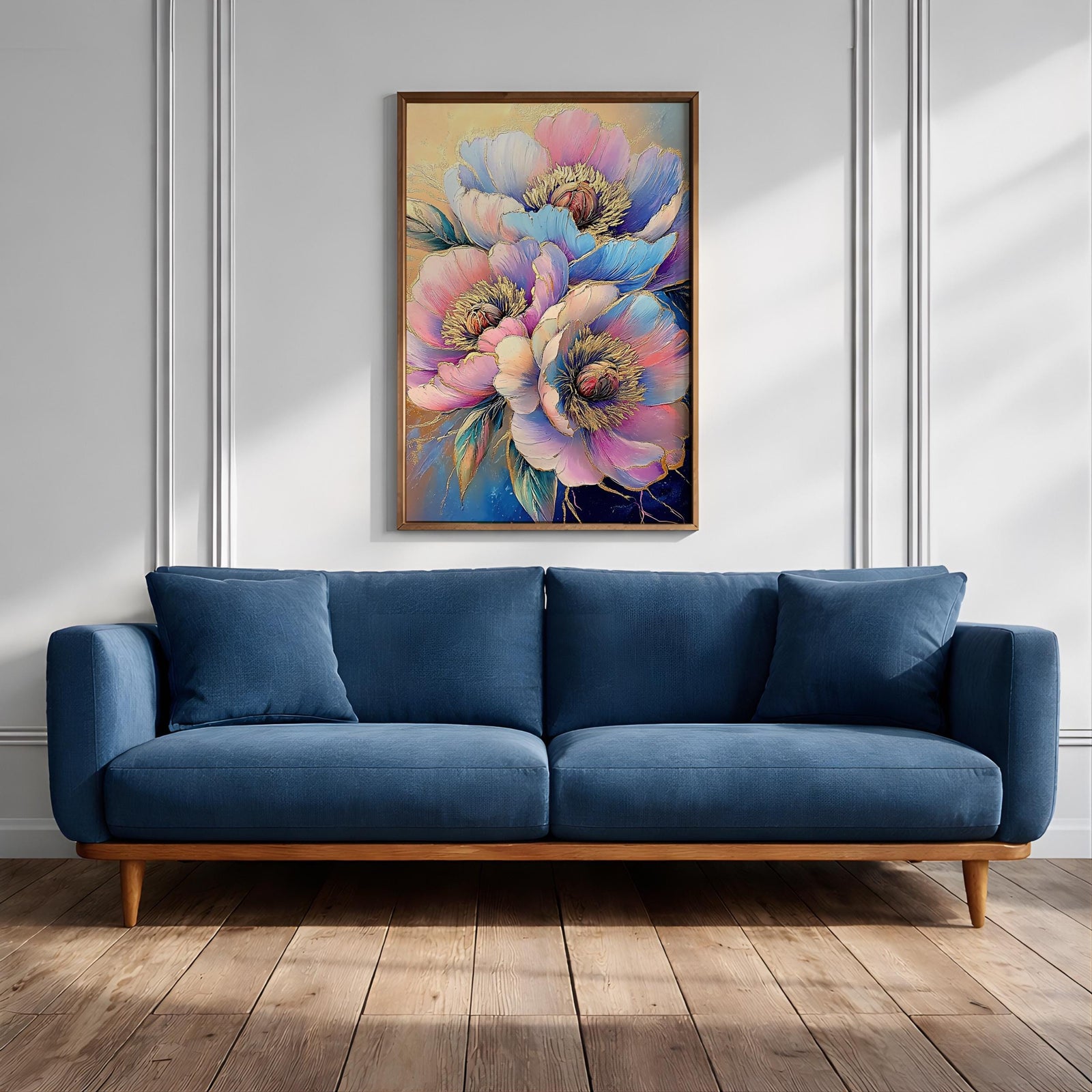 Peony Flower Wall Art Print: Modern Gold Botanical Decor (Digital / Print / Canvas / Framed)