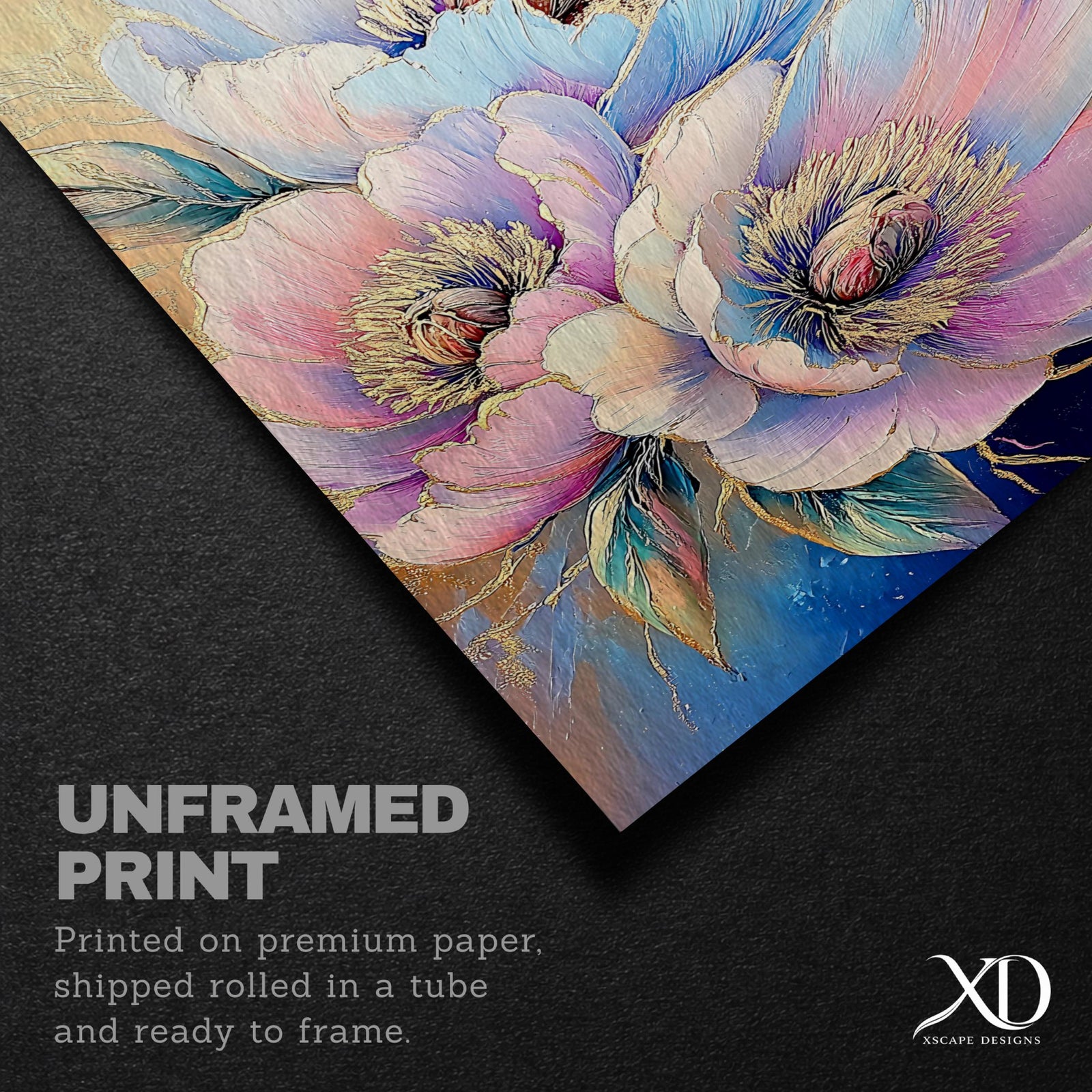 Peony Flower Wall Art Print: Modern Gold Botanical Decor (Digital / Print / Canvas / Framed)