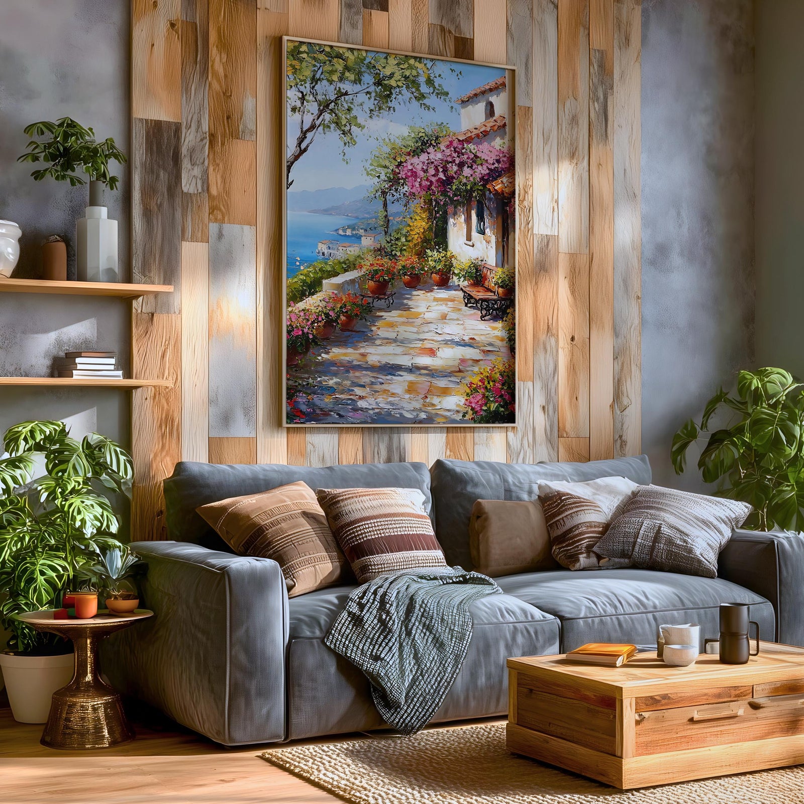 Mediterranean Patio Wall Art: Italian Coastal Landscape Decor (Digital / Print / Canvas / Framed)