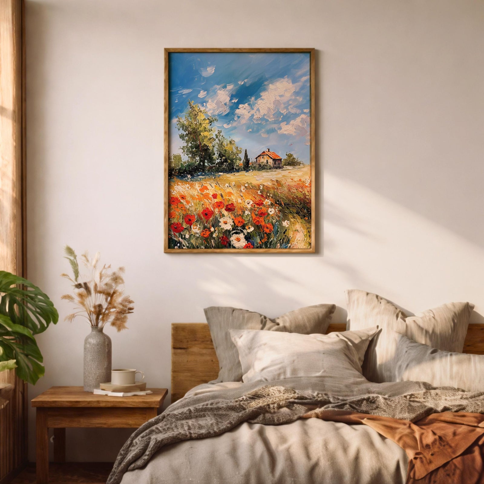 Tuscan Wildflower Impasto Print: Rustic Countryside Farmhouse Decor (Digital / Print / Canvas / Framed)