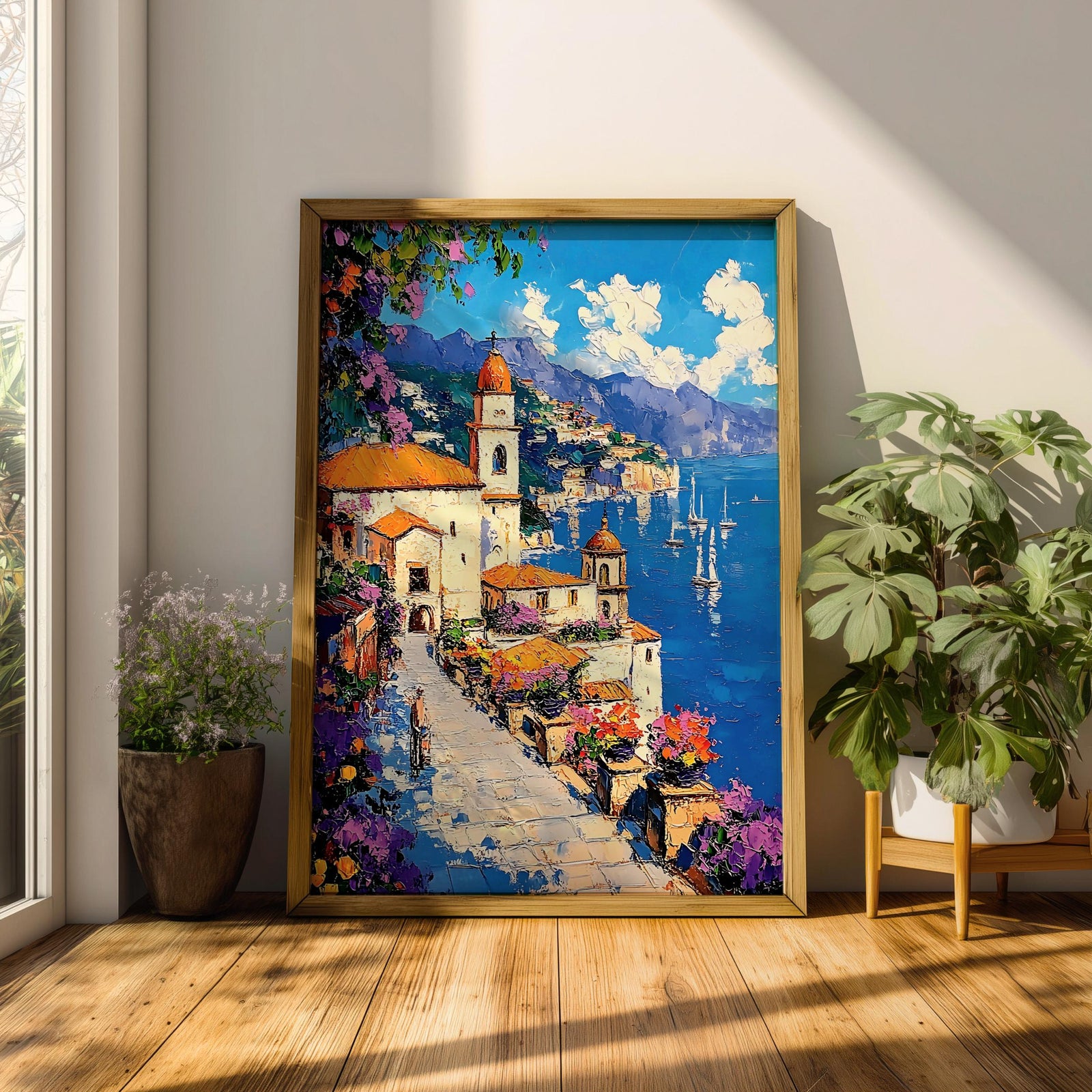 Amalfi Coast Impasto Wall Art: Vibrant Mediterranean Coastal Decor (Digital / Print / Canvas / Framed)