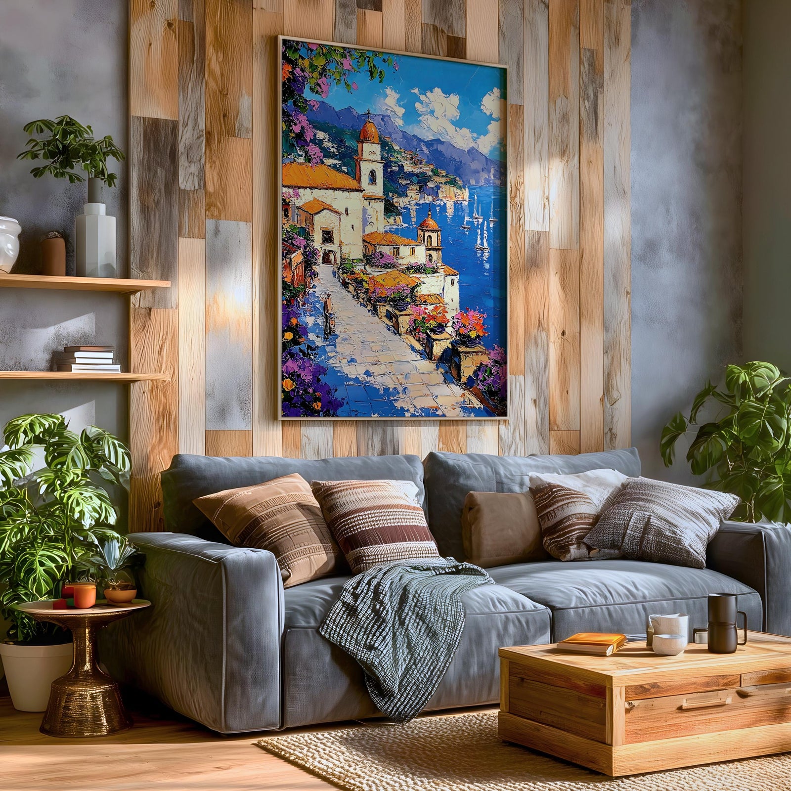Amalfi Coast Impasto Wall Art: Vibrant Mediterranean Coastal Decor (Digital / Print / Canvas / Framed)