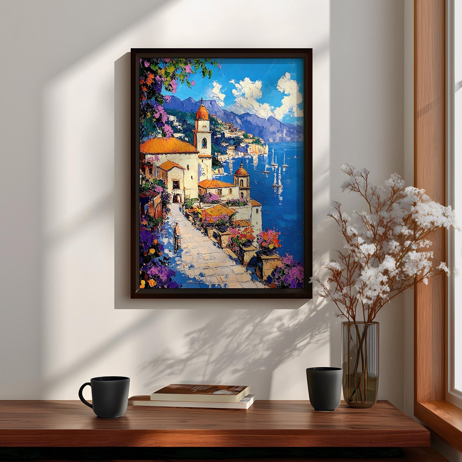 Amalfi Coast Impasto Wall Art: Vibrant Mediterranean Coastal Decor (Digital / Print / Canvas / Framed)