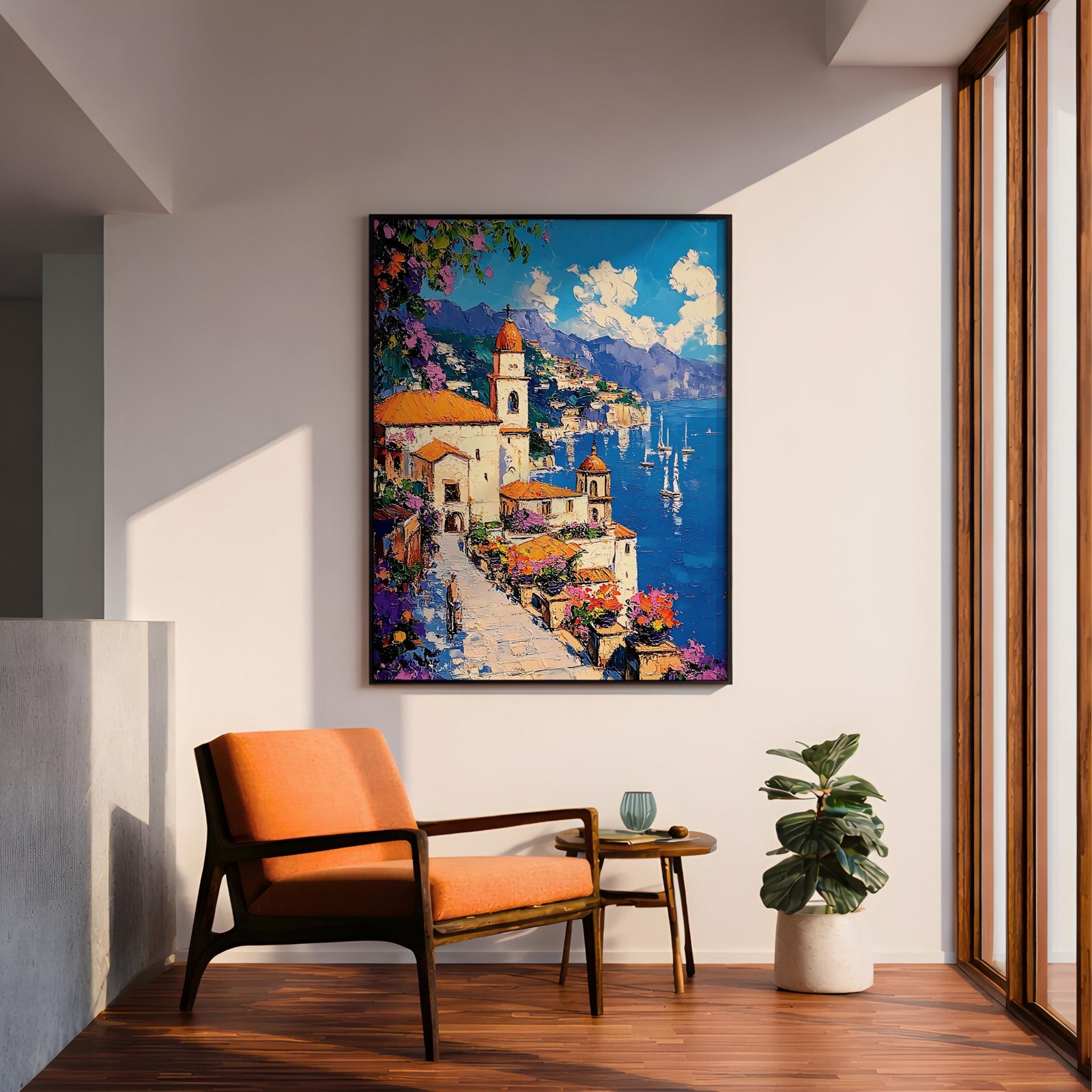 Amalfi Coast Impasto Wall Art: Vibrant Mediterranean Coastal Decor (Digital / Print / Canvas / Framed)