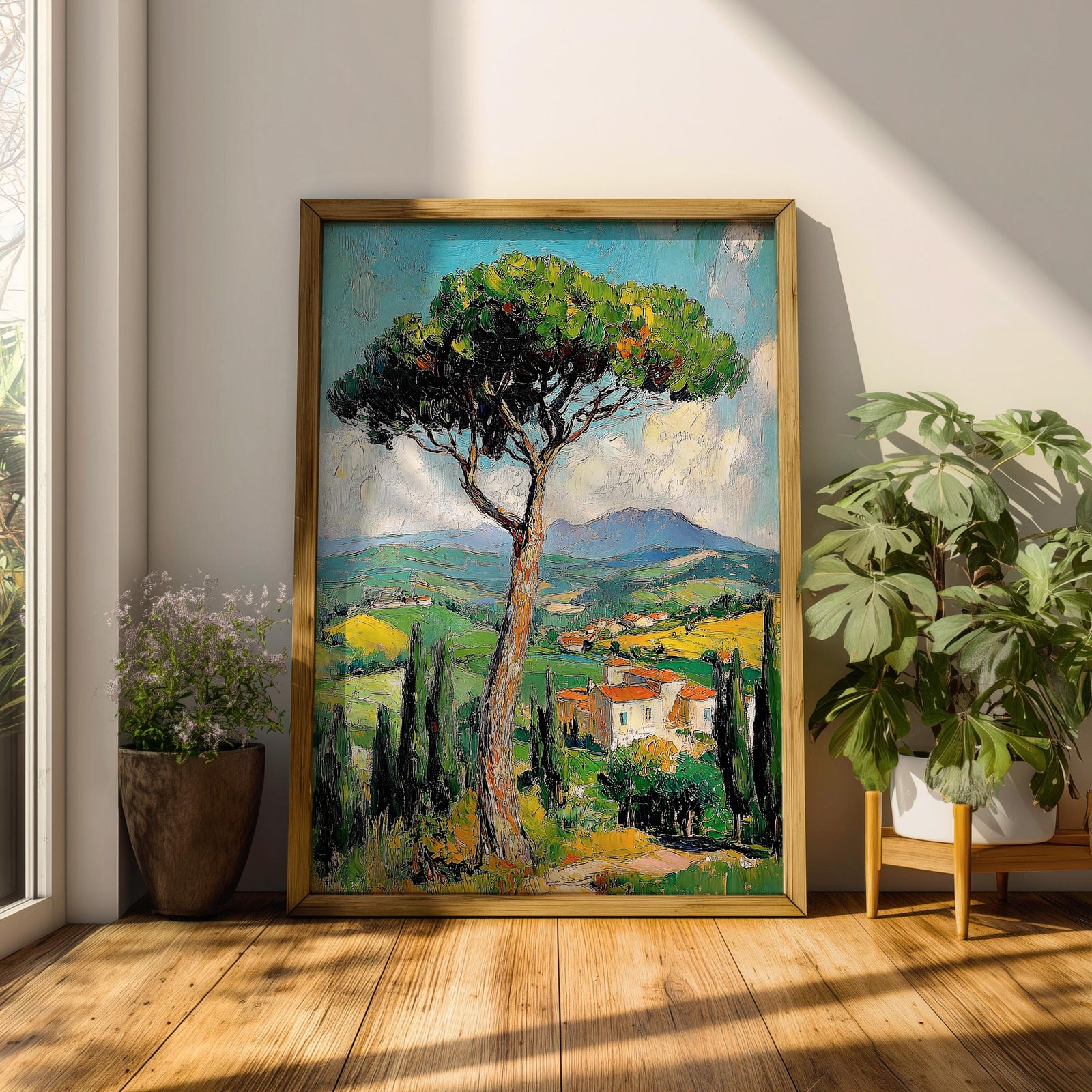 Tuscan Impasto Landscape Art: Rustic Italian Decor (Digital / Print / Canvas / Framed)