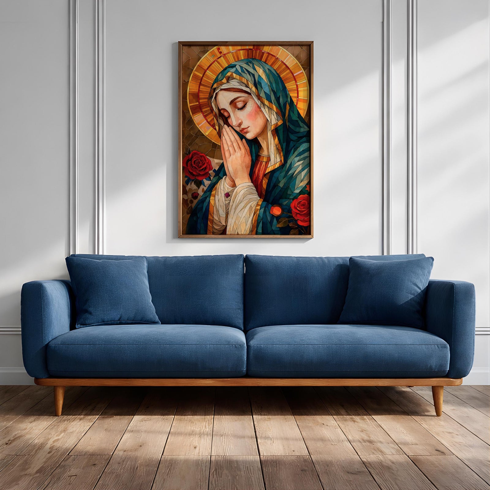 Stained Glass Virgin Mary Art: Blessed Mother Catholic Wall Print (Digital / Print / Canvas / Framed)