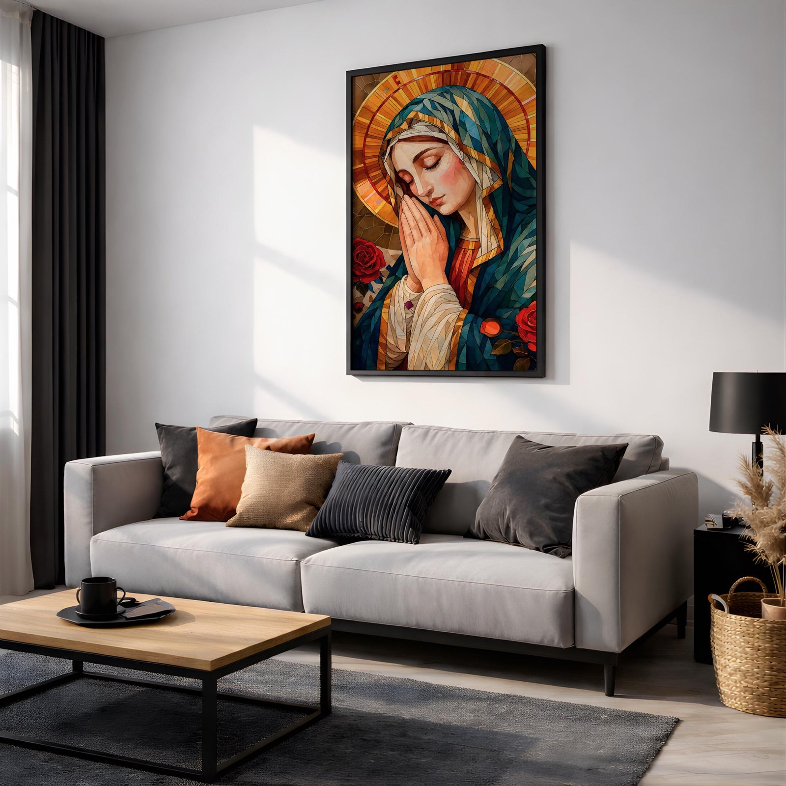 Stained Glass Virgin Mary Art: Blessed Mother Catholic Wall Print (Digital / Print / Canvas / Framed)