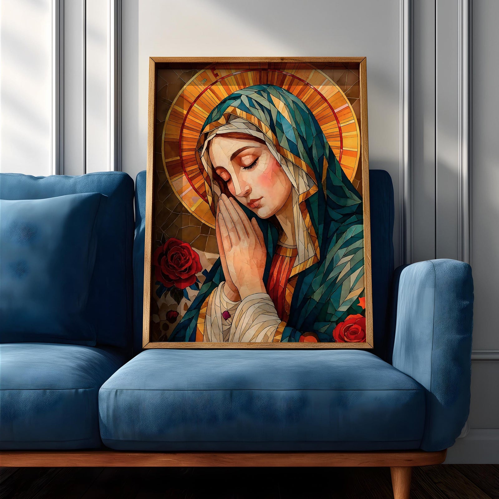 Stained Glass Virgin Mary Art: Blessed Mother Catholic Wall Print (Digital / Print / Canvas / Framed)