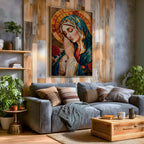 Stained Glass Virgin Mary Art: Blessed Mother Catholic Wall Print (Digital / Print / Canvas / Framed)