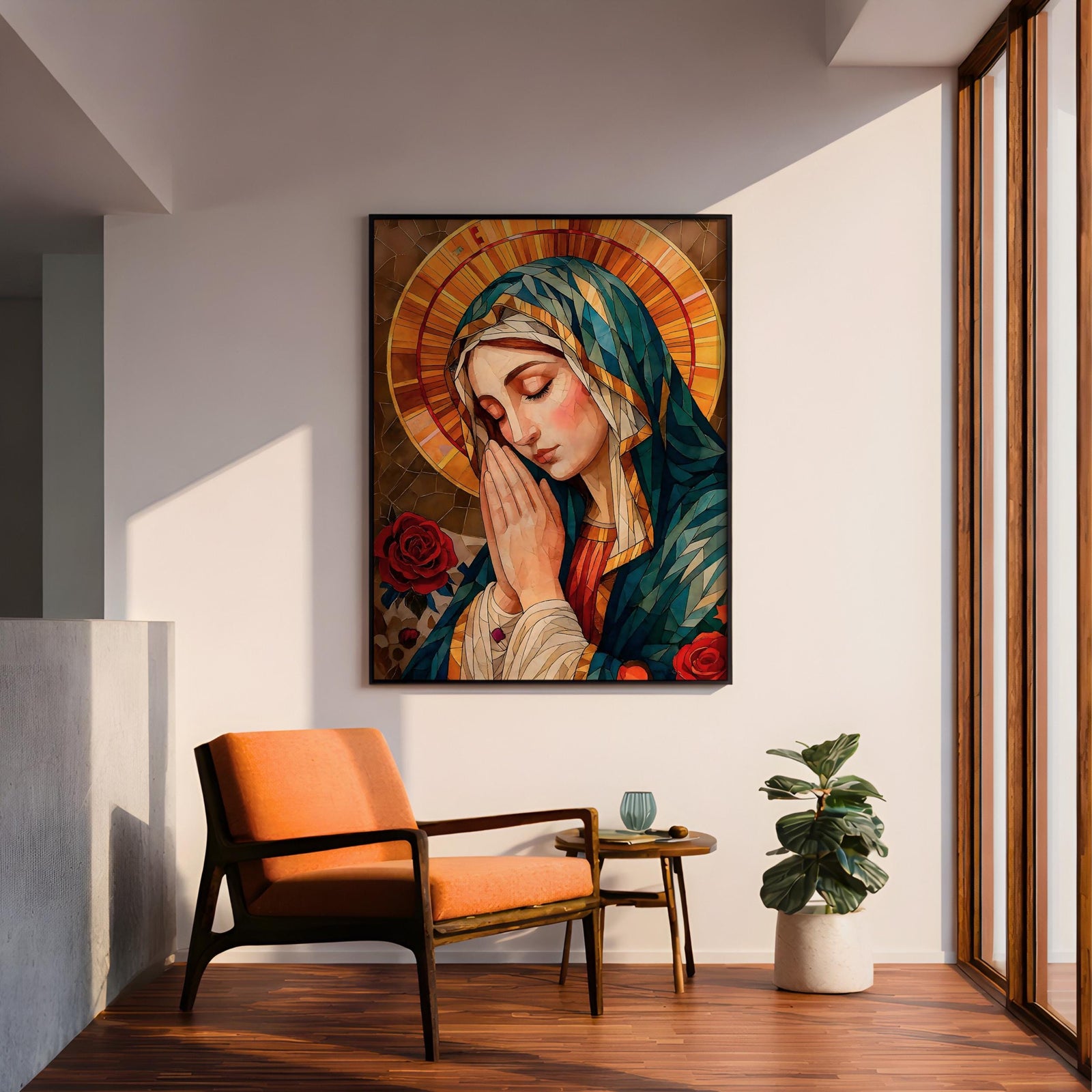 Stained Glass Virgin Mary Art: Blessed Mother Catholic Wall Print (Digital / Print / Canvas / Framed)