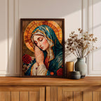 Stained Glass Virgin Mary Art: Blessed Mother Catholic Wall Print (Digital / Print / Canvas / Framed)