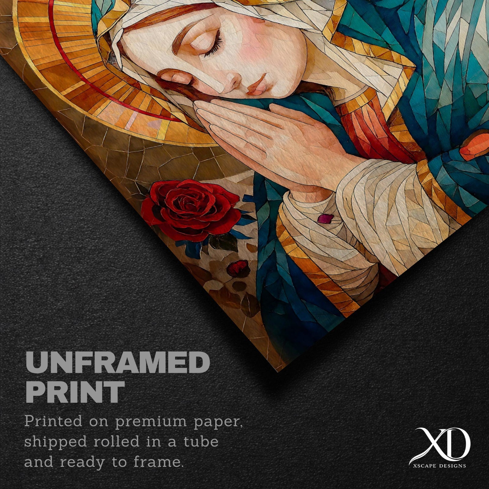 Stained Glass Virgin Mary Art: Blessed Mother Catholic Wall Print (Digital / Print / Canvas / Framed)