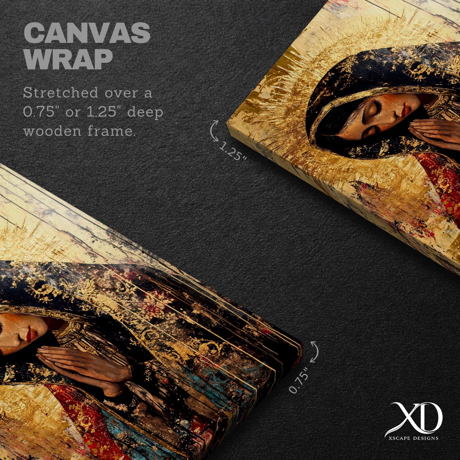 Virgin Mary Gold Wall Art Print: Catholic Sacred Icon Decor (Digital / Print / Canvas / Framed)