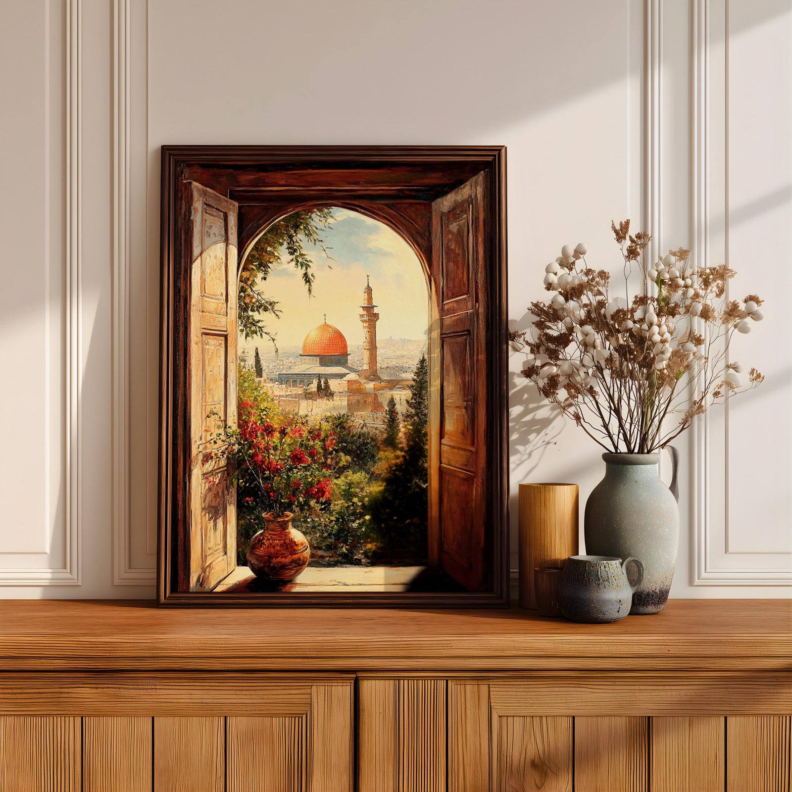Dome of the Rock Window View Art Print: Islamic Jerusalem Decor (Digital / Print / Canvas / Framed)