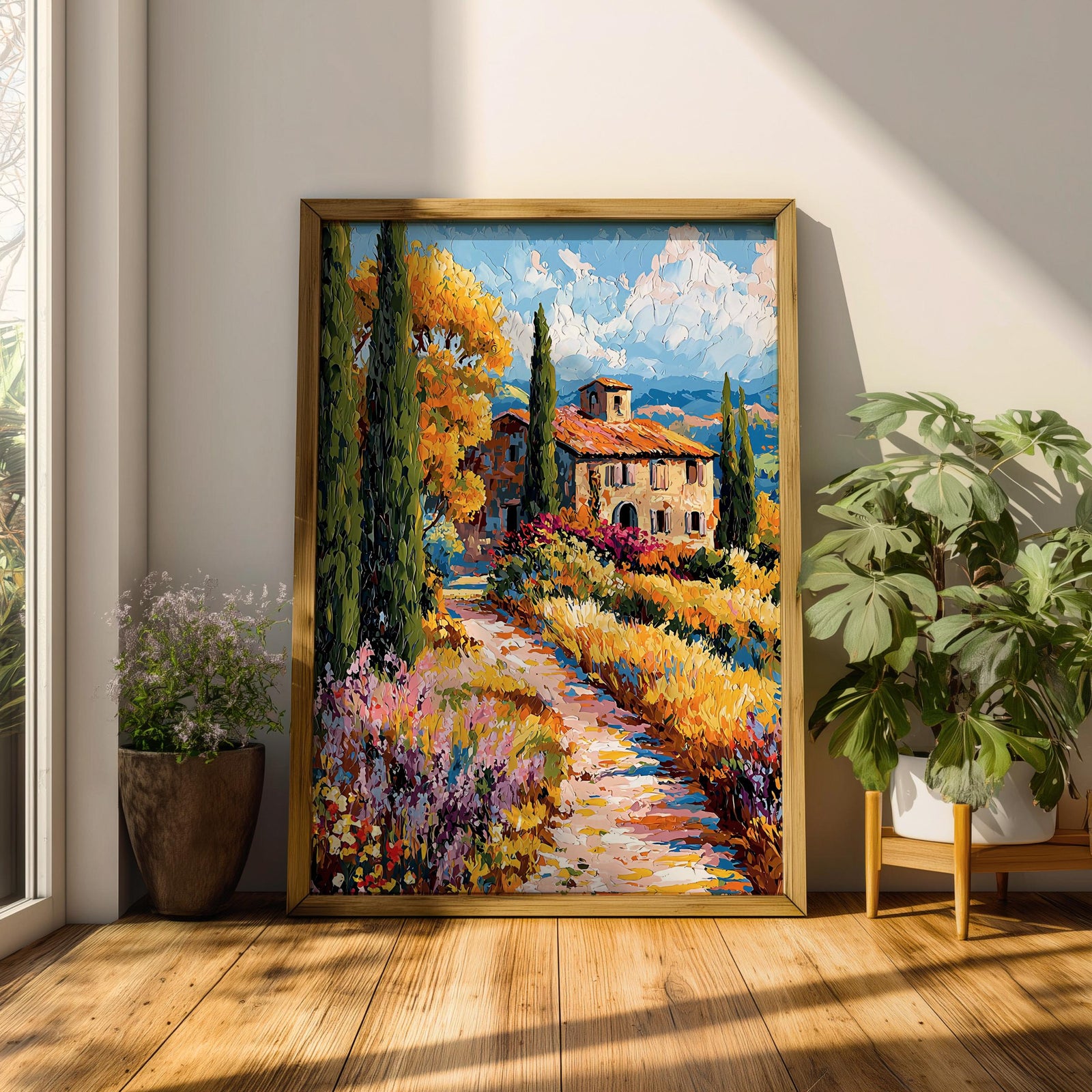 Italian Villa Impasto Painting Print: Mediterranean Countryside Decor (Digital / Print / Canvas / Framed)