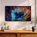 Fantasy Cave Painting: Vibrant Stalactite Grotto Art (Digital / Print / Canvas / Framed)