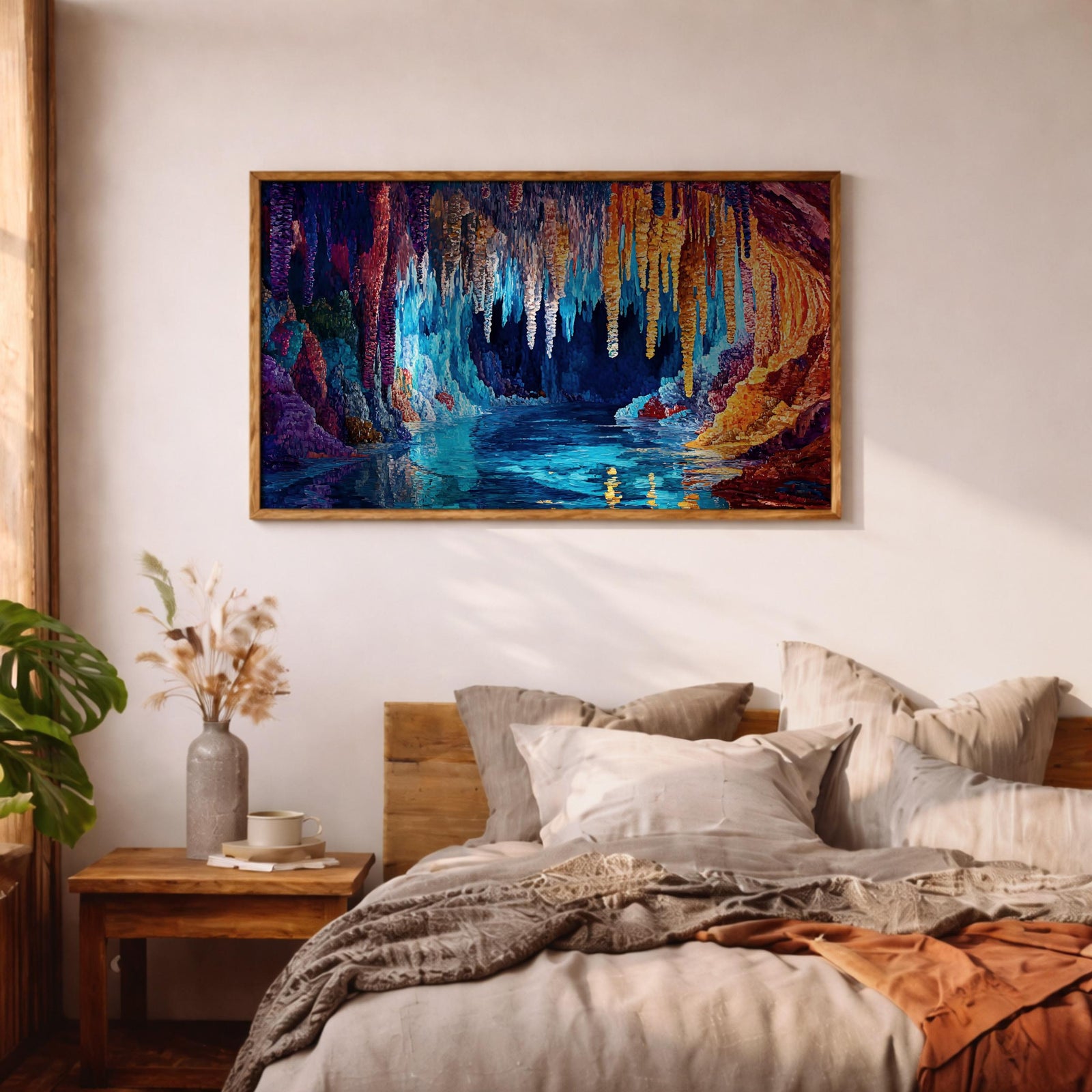 Fantasy Cave Painting: Vibrant Stalactite Grotto Art (Digital / Print / Canvas / Framed)
