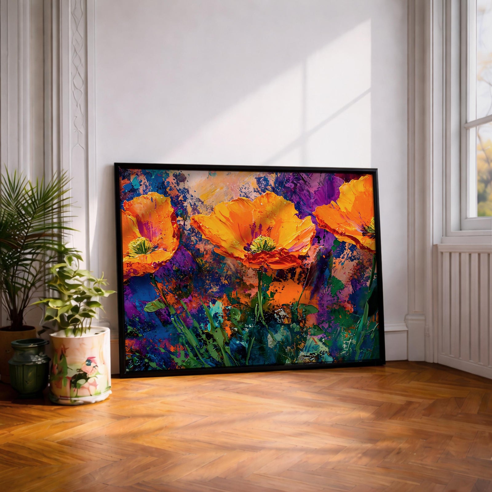 Poppy Flowers Oil Painting Print: Vibrant Botanical Wall Art (Digital / Print / Canvas / Framed)