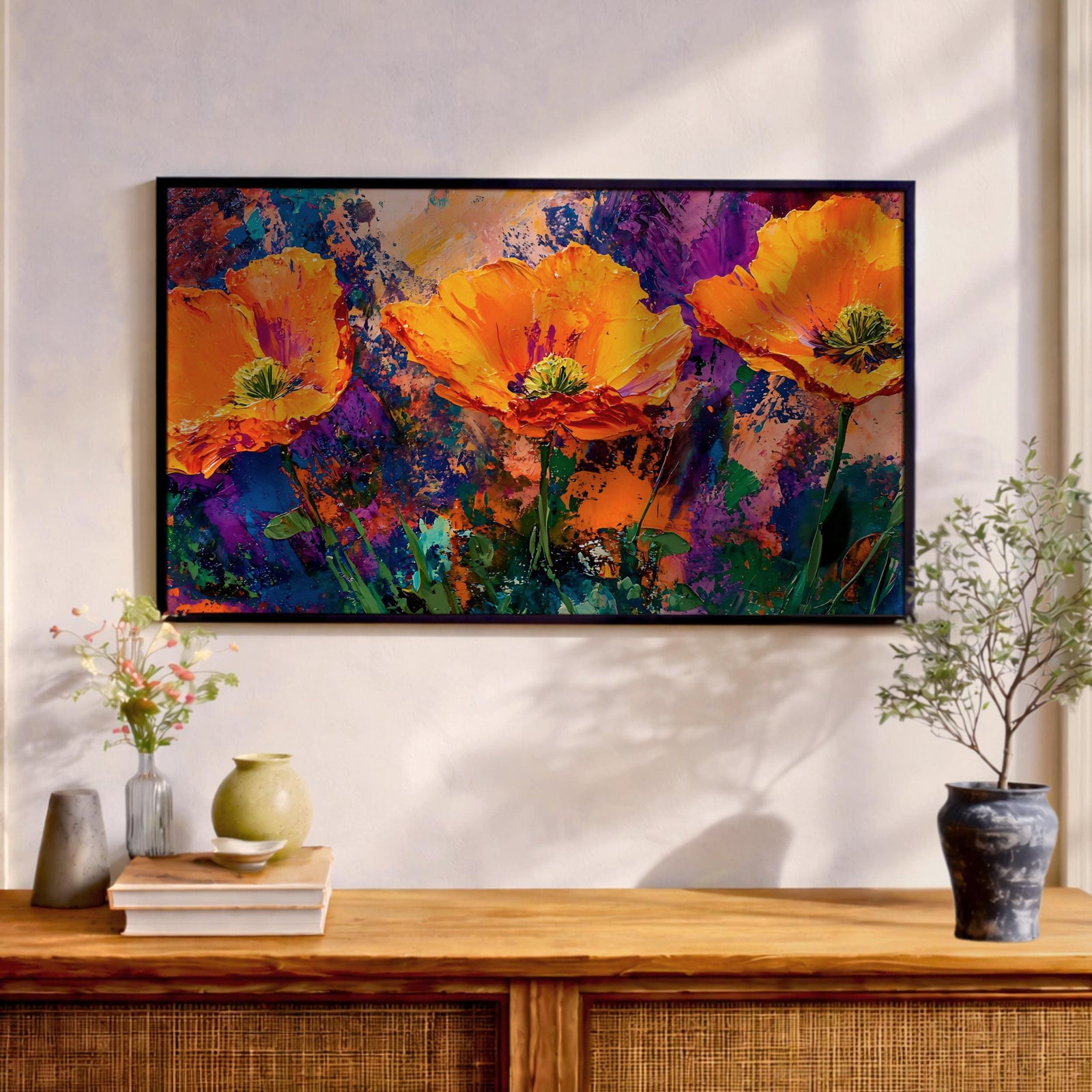 Poppy Flowers Oil Painting Print: Vibrant Botanical Wall Art (Digital / Print / Canvas / Framed)