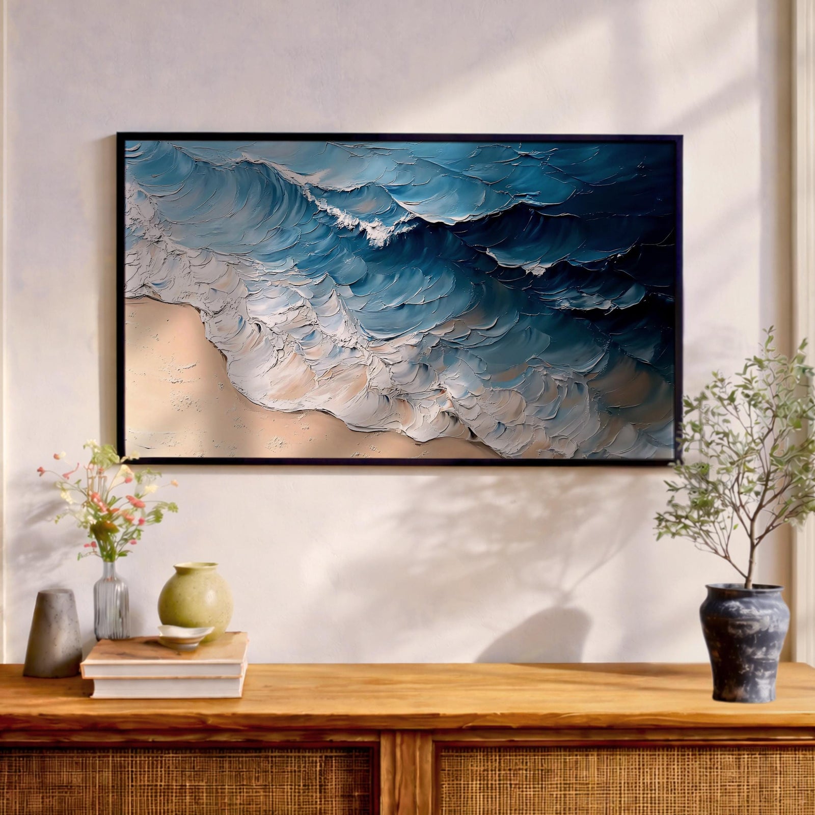 Ocean Waves Wall Art Print: Moody Coastal Seascape Painting (Digital / Print / Canvas / Framed)
