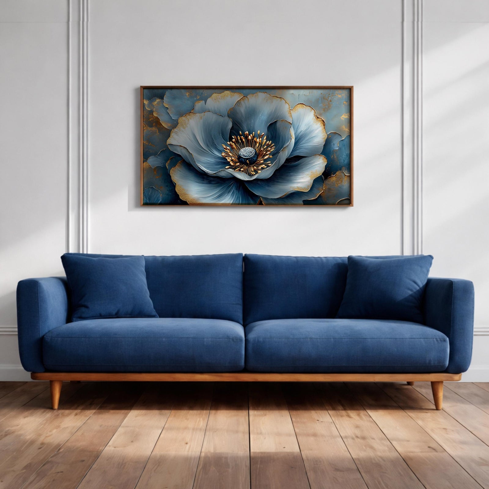 Blue Flower Oil Painting Print: Elegant Botanical Wall Art (Digital / Print / Canvas / Framed)