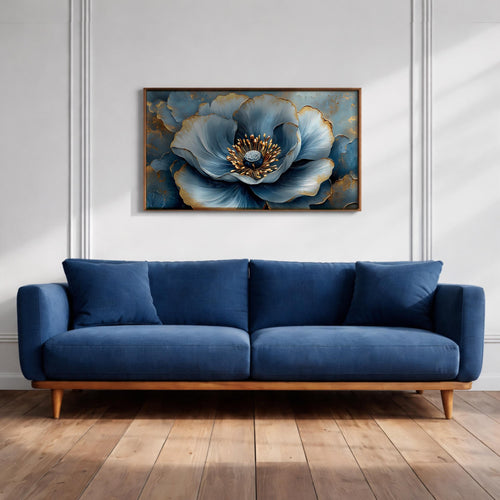 Blue Flower Oil Painting Print: Elegant Botanical Wall Art (Digital / Print / Canvas / Framed)