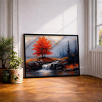 Fall Tree Oil Painting: Textured Autumn Landscape Art (Digital / Print / Canvas / Framed)