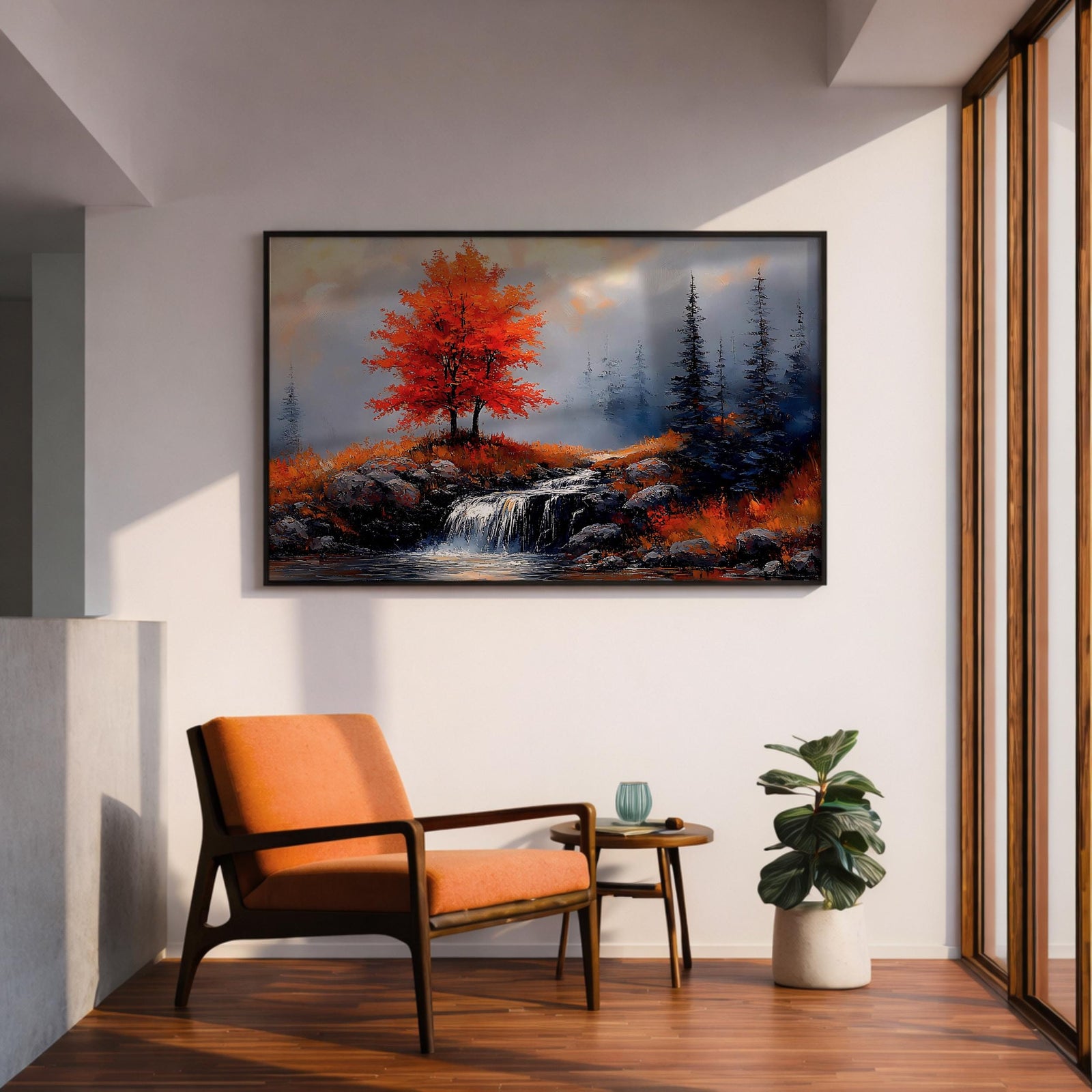 Fall Tree Oil Painting: Textured Autumn Landscape Art (Digital / Print / Canvas / Framed)