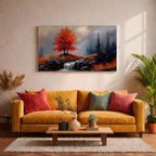Fall Tree Oil Painting: Textured Autumn Landscape Art (Digital / Print / Canvas / Framed)