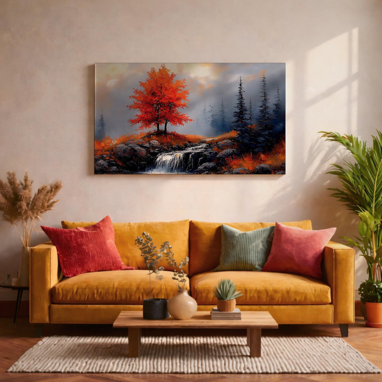 Fall Tree Oil Painting: Textured Autumn Landscape Art (Digital / Print / Canvas / Framed)