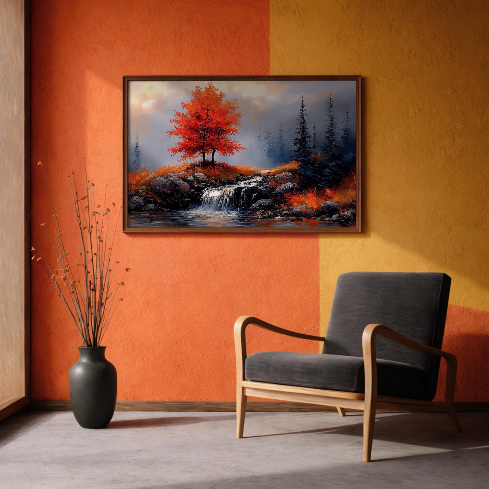 Fall Tree Oil Painting: Textured Autumn Landscape Art (Digital / Print / Canvas / Framed)