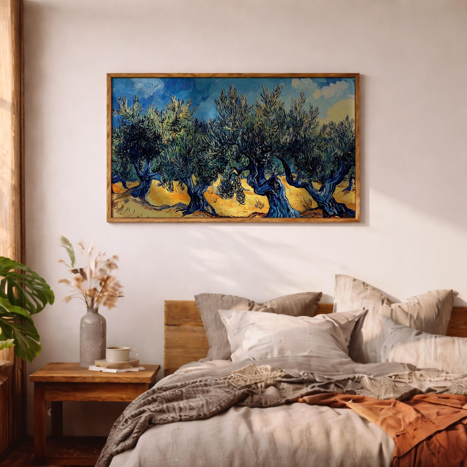 Olive Grove Landscape Painting: Rustic Mediterranean Art (Digital / Print / Canvas / Framed)