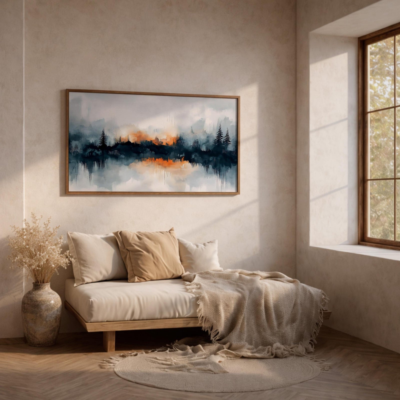 Misty Forest Watercolor Print: Calm Nature Landscape Wall Art (Digital / Print / Canvas / Framed)