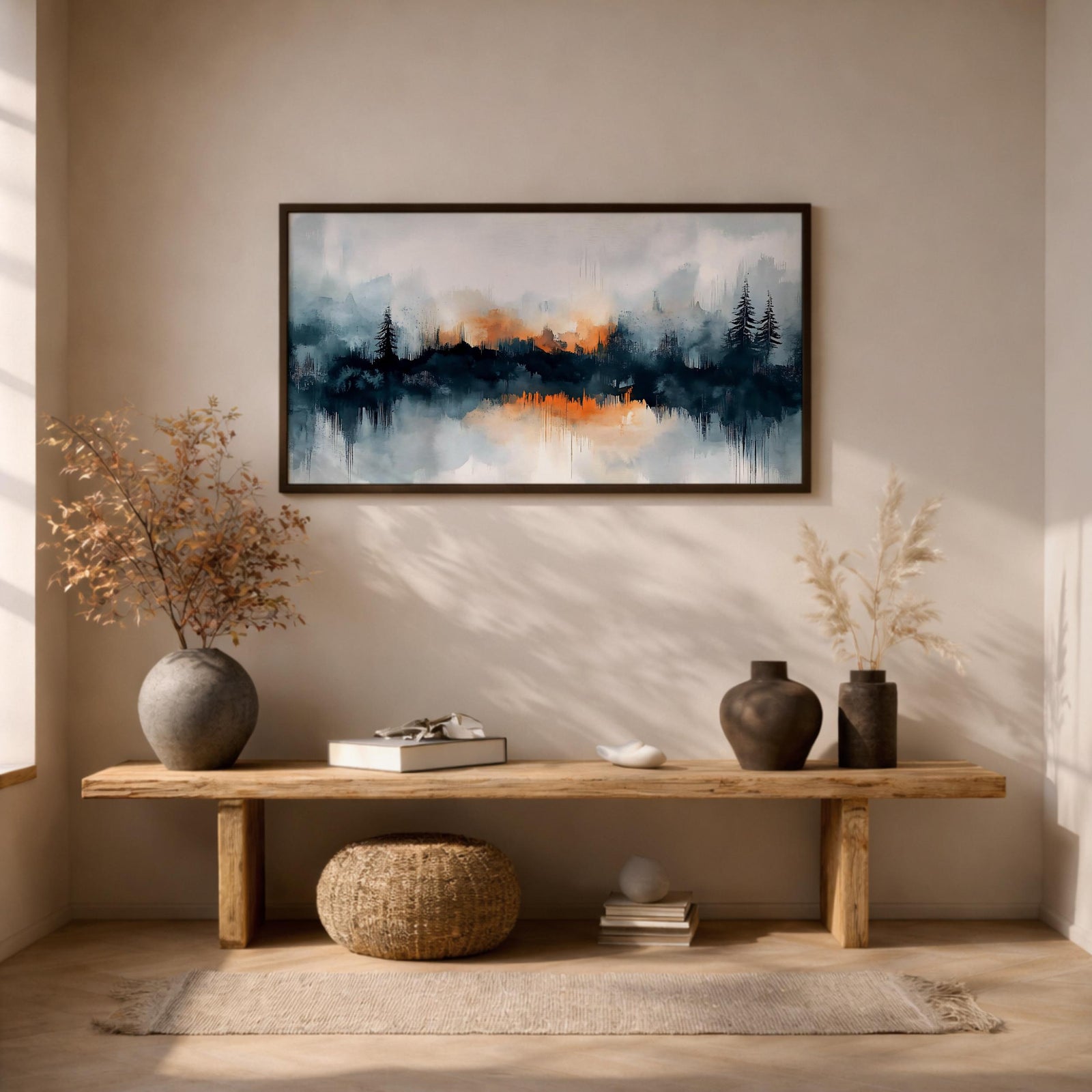 Misty Forest Watercolor Print: Calm Nature Landscape Wall Art (Digital / Print / Canvas / Framed)