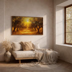 Golden Olive Grove Landscape Print: Rustic Mediterranean Art (Digital / Print / Canvas / Framed)
