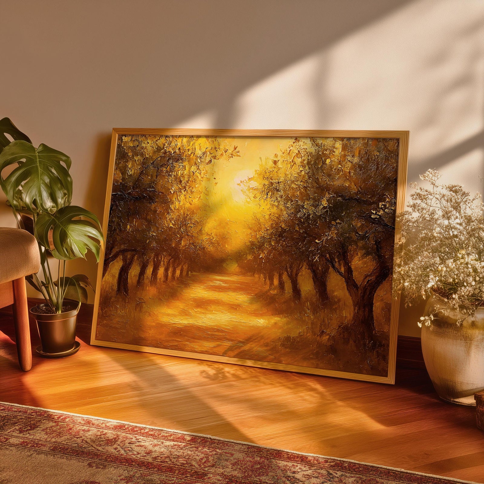 Golden Olive Grove Landscape Print: Rustic Mediterranean Art (Digital / Print / Canvas / Framed)