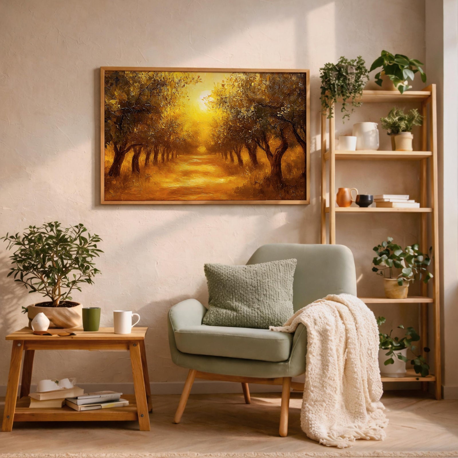 Golden Olive Grove Landscape Print: Rustic Mediterranean Art (Digital / Print / Canvas / Framed)