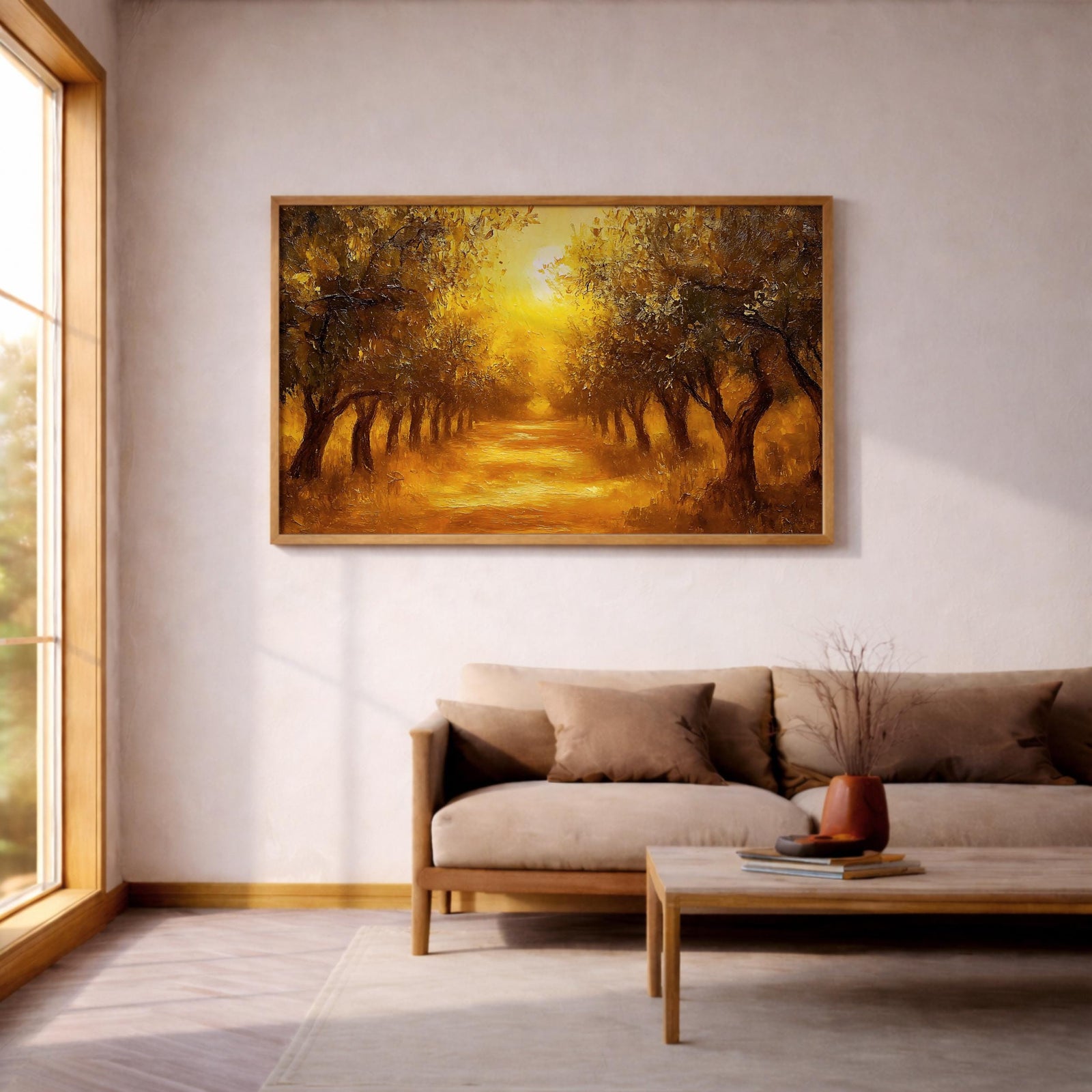 Golden Olive Grove Landscape Print: Rustic Mediterranean Art (Digital / Print / Canvas / Framed)