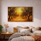 Golden Olive Grove Landscape Print: Rustic Mediterranean Art (Digital / Print / Canvas / Framed)