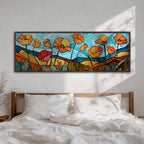 Poppy Field Stained Glass Wall Art Print: Bright Floral Landscape (Digital / Canvas / Framed)