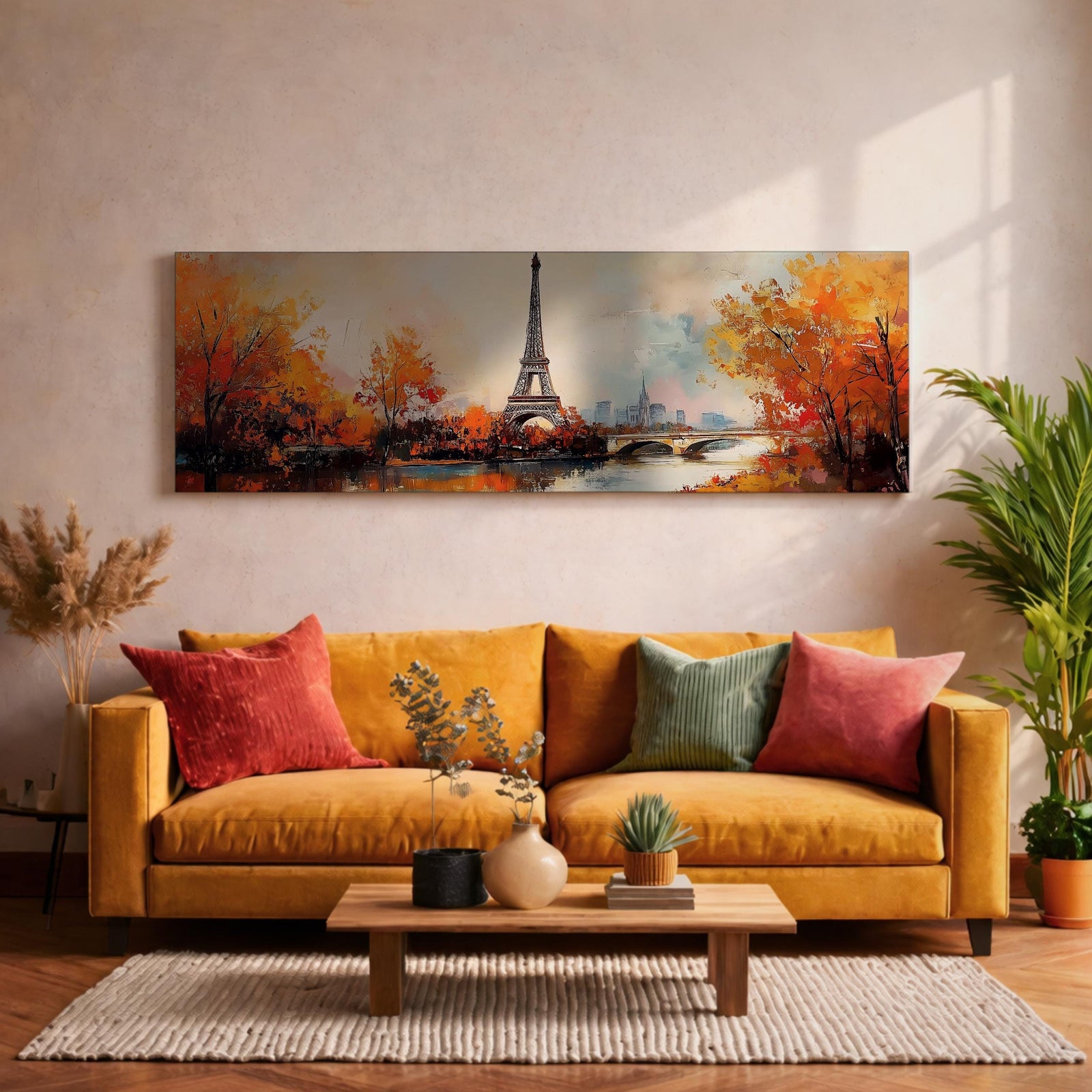 Eiffel Tower Autumn Wall Art Print: Paris Cityscape Painting (Digital / Canvas / Framed)