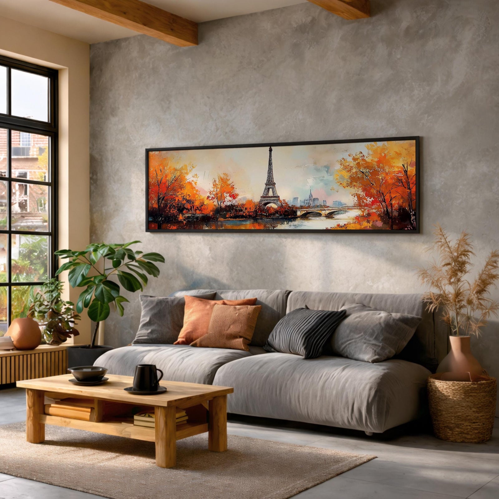 Eiffel Tower Autumn Wall Art Print: Paris Cityscape Painting (Digital / Canvas / Framed)