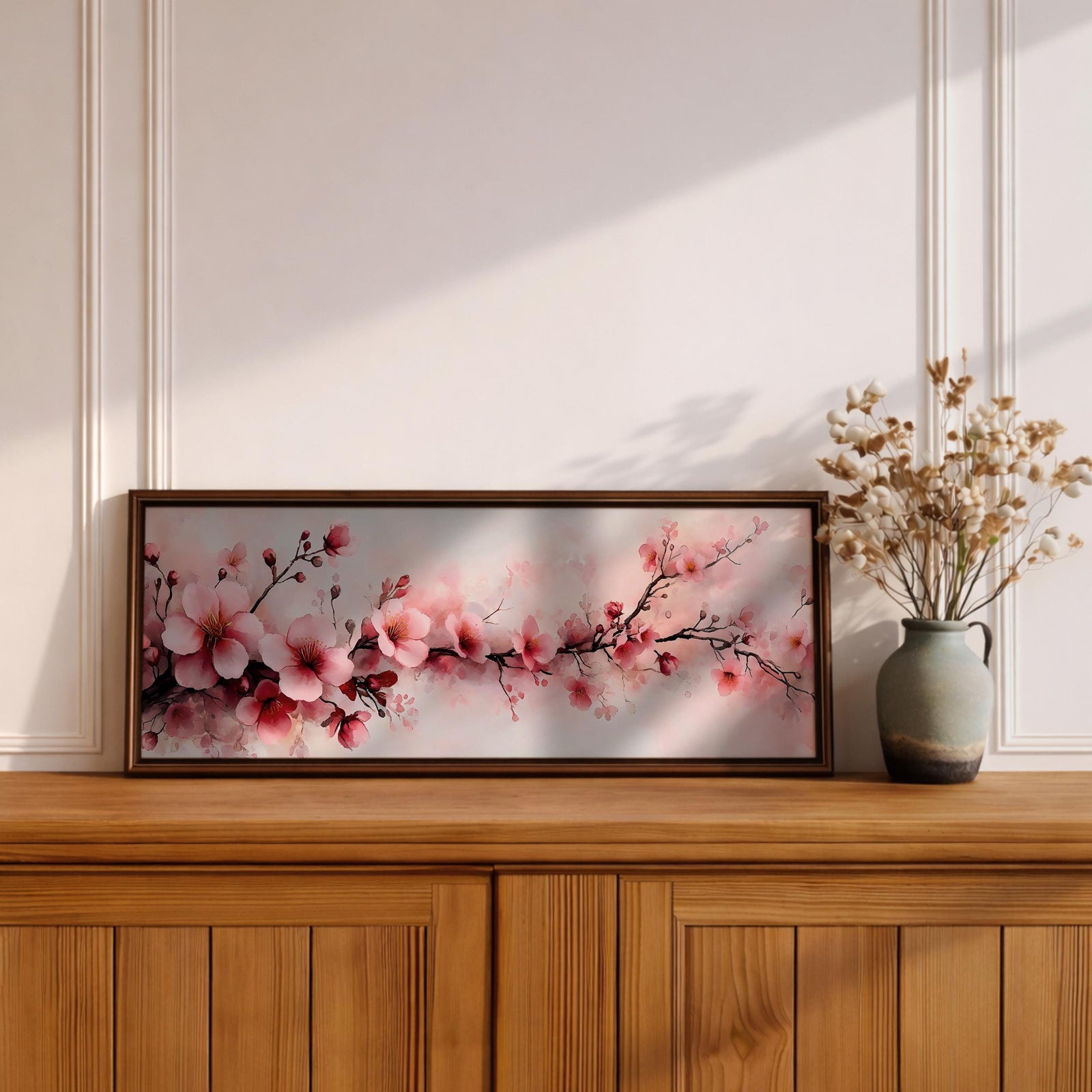 Japanese Cherry Blossom Panoramic Print: Sakura Floral Wall Art (Digital / Canvas / Framed)