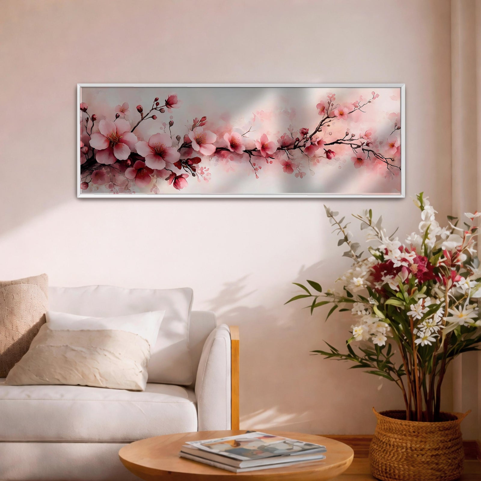 Japanese Cherry Blossom Panoramic Print: Sakura Floral Wall Art (Digital / Canvas / Framed)