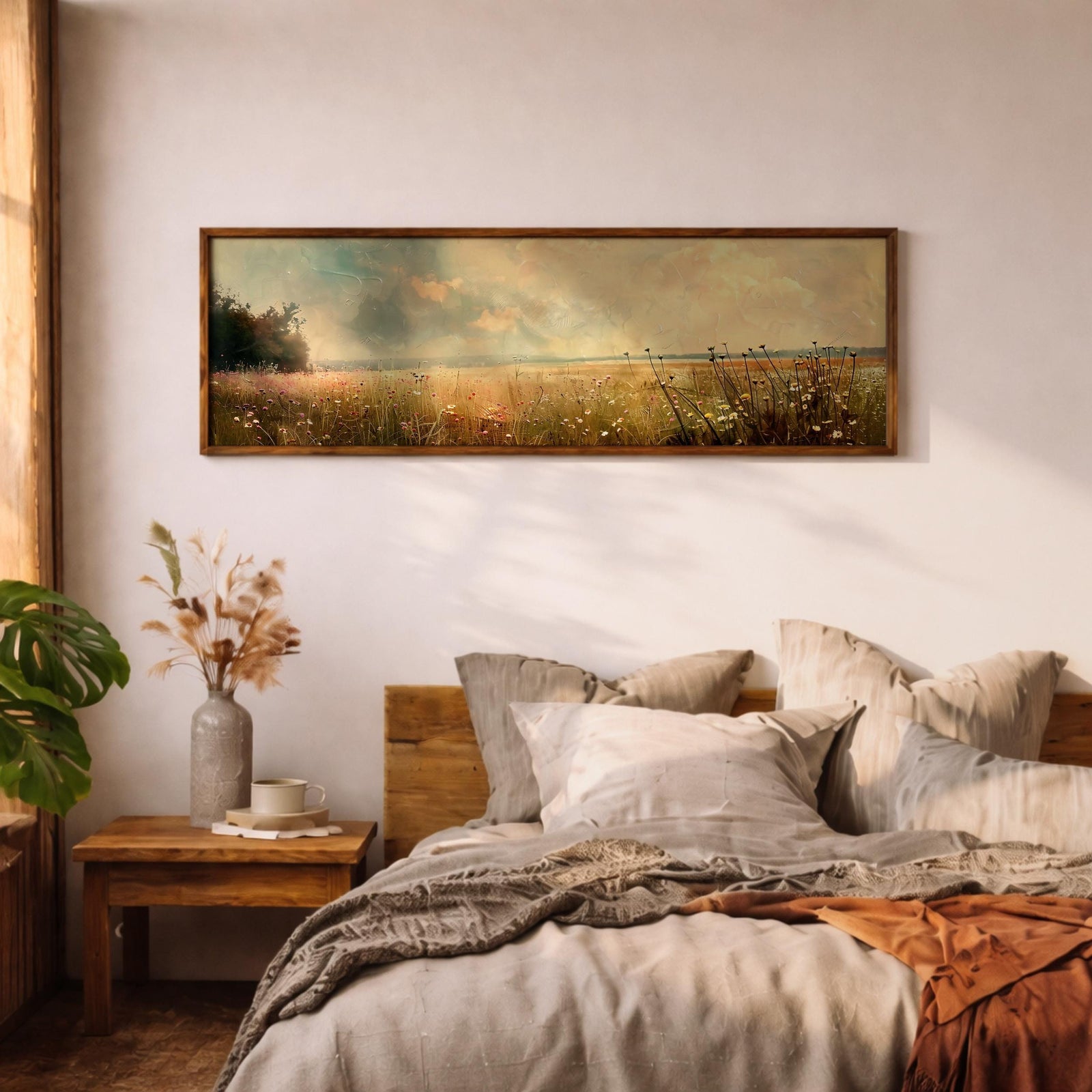 Wildflower Meadow Landscape Painting: Rustic Farmhouse Wall Art (Digital / Canvas / Framed)