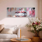 Pink Flamingo Wall Art Print: Tropical Birds Panoramic Decor (Digital / Canvas / Framed)