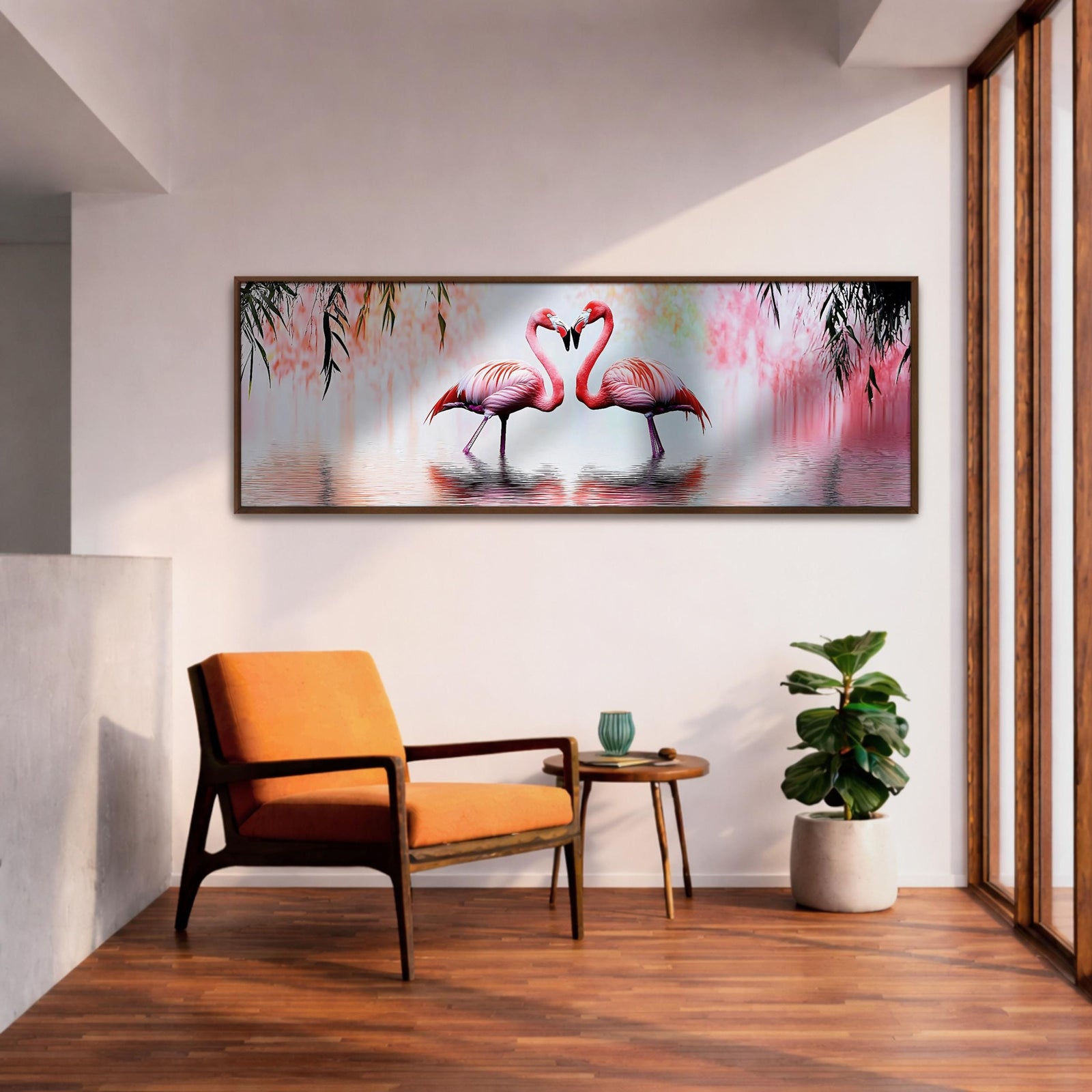 Pink Flamingo Wall Art Print: Tropical Birds Panoramic Decor (Digital / Canvas / Framed)