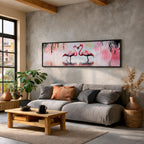 Pink Flamingo Wall Art Print: Tropical Birds Panoramic Decor (Digital / Canvas / Framed)