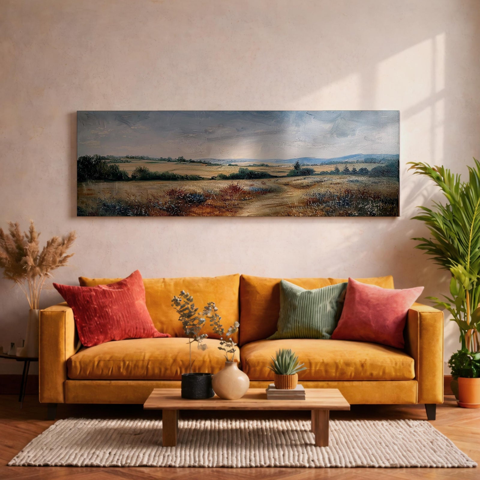 Wildflower Landscape Wall Art Print: Countryside Meadow Decor (Digital / Canvas / Framed)
